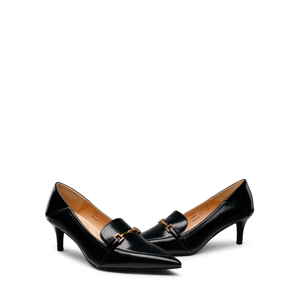 Horsebit Detail Pointed Toe Kitten Heel Pumps - BLACK PU - 2