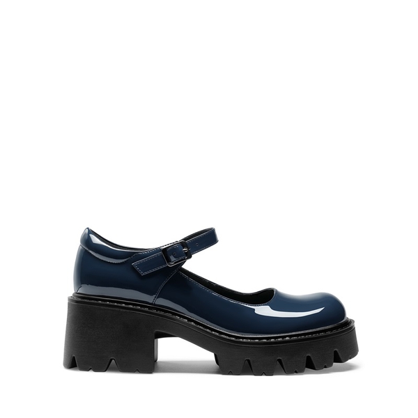 Platform Round Toe Ankle Strap Pumps - NAVY - 2