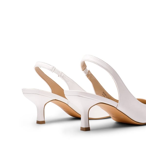 Pointed Toe Slingback Kitten Heel Pumps - WHITE PU - 4