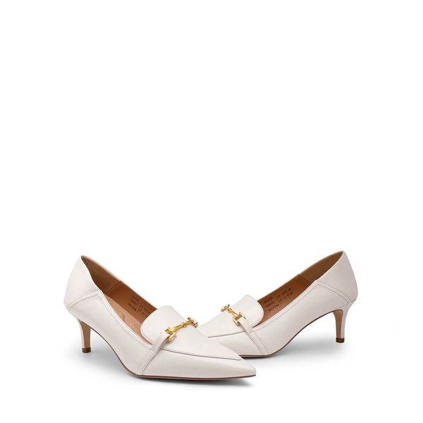 Horsebit Detail Pointed Toe Kitten Heel Pumps - WHITE PU - 2