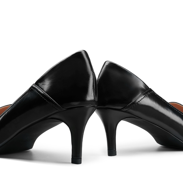 Horsebit Detail Pointed Toe Kitten Heel Pumps - BLACK PU - 4