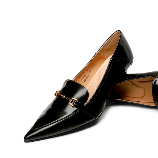 Horsebit Detail Pointed Toe Kitten Heel Pumps - BLACK PU - 3