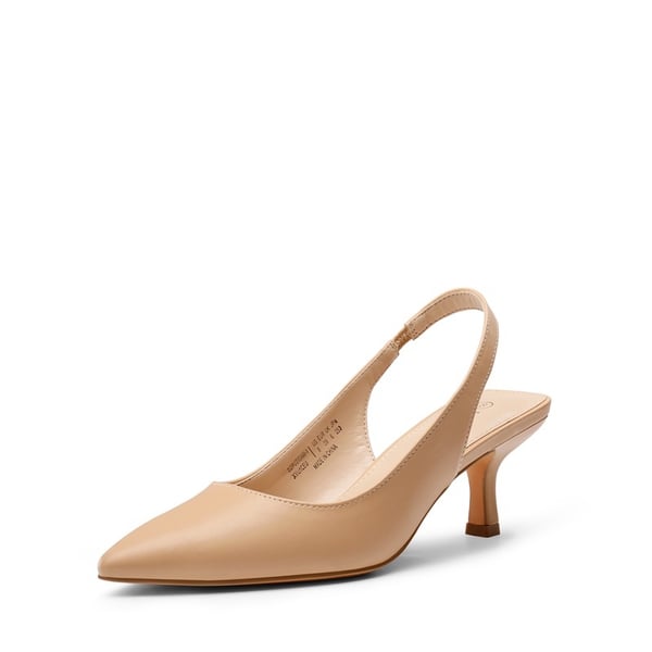 Pointed Toe Slingback Kitten Heel Pumps - NUDE PU -  0