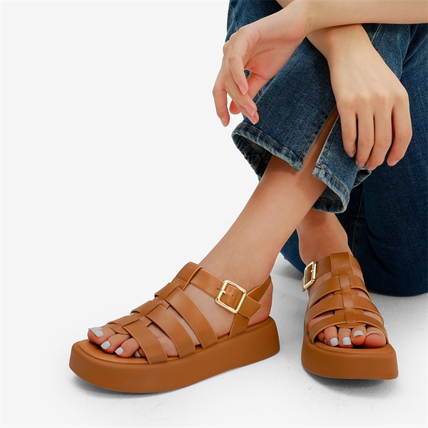 Soft Cushion Gladiator Platform Sandals - BROWN - 1