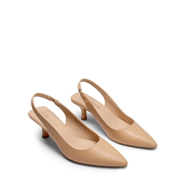 Pointed Toe Slingback Kitten Heel Pumps - NUDE PU - 3