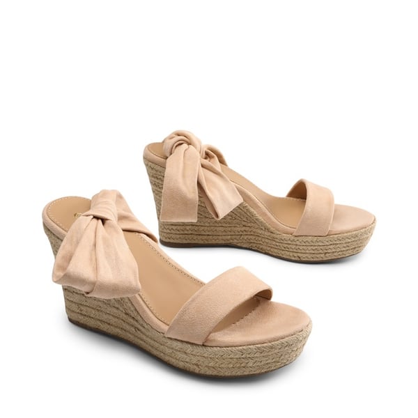 Espadrilles Ankle Tie Lace Up Platform Wedges - NUDE - 1