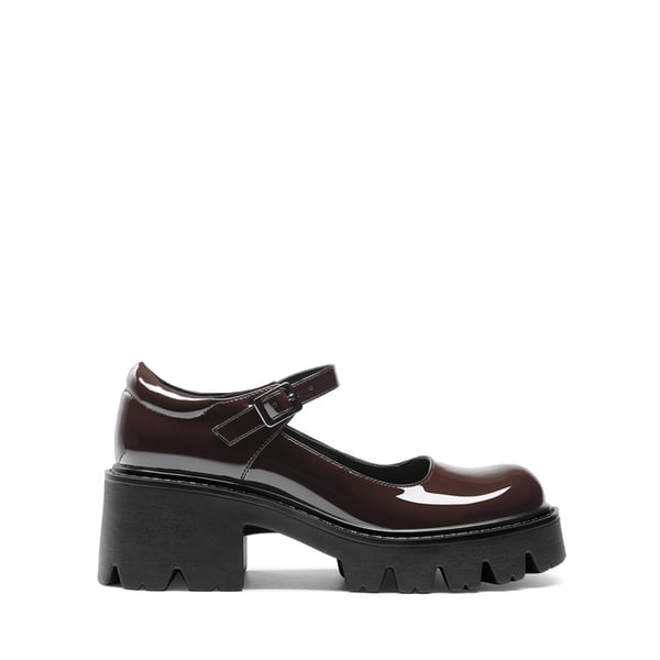 Platform Round Toe Ankle Strap Pumps - BROWN - 2