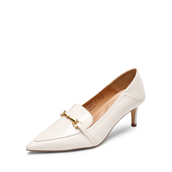Horsebit Detail Pointed Toe Kitten Heel Pumps - WHITE PU -  0