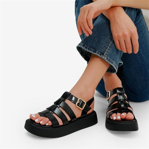 Soft Cushion Gladiator Platform Sandals - BLACK - 1