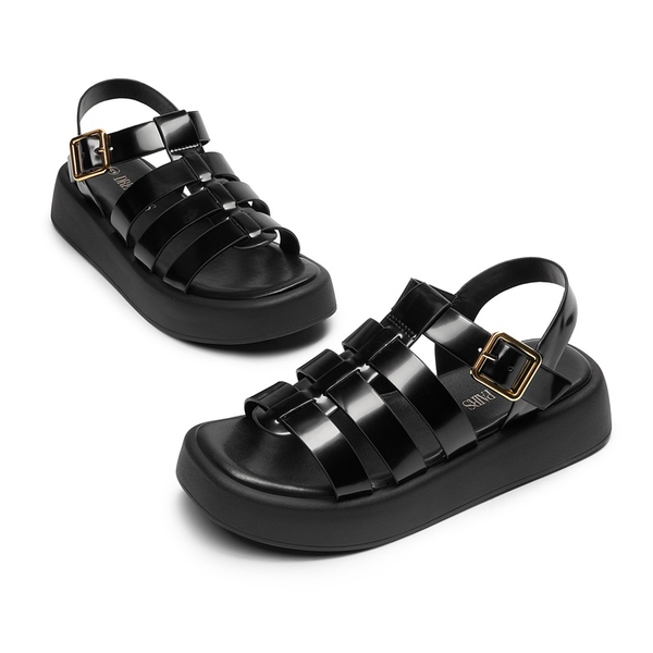 Soft Cushion Gladiator Platform Sandals - BLACK - 4