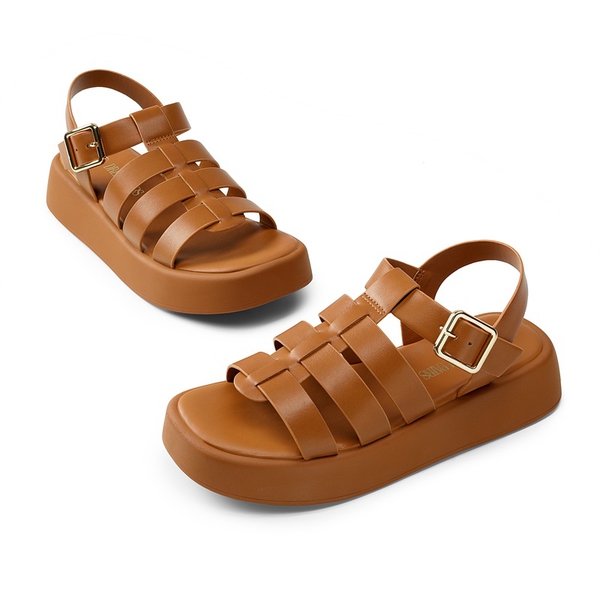 Soft Cushion Gladiator Platform Sandals - BROWN - 4