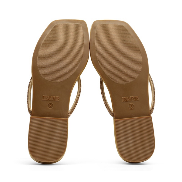 Square Toe Rhinestones Flip Flops - GOLD - 4