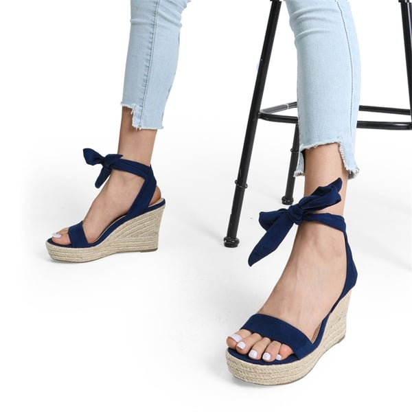 Espadrilles Ankle Tie Lace Up Platform Wedges - NAVY - 3