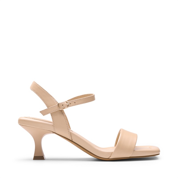 Square Toe Kitten Heel Sandals - NUDE - 1