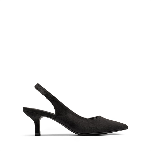 Pointed Toe Slingback Kitten Heel Pumps - BLACK SUEDE - 2