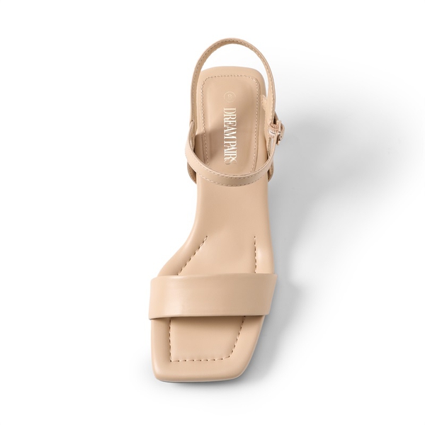 Square Toe Kitten Heel Sandals - NUDE - 3
