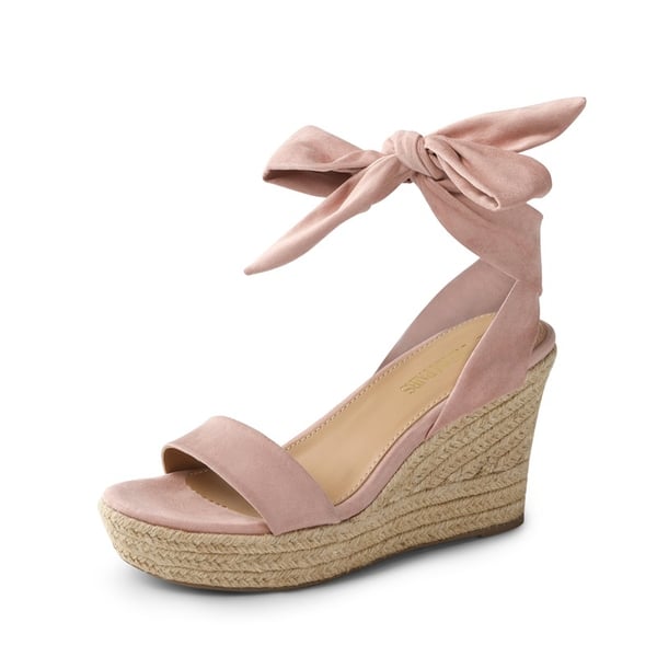 Espadrilles Ankle Tie Lace Up Platform Wedges - PINK -  0