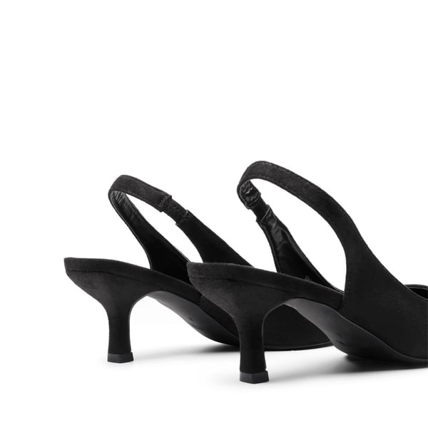 Pointed Toe Slingback Kitten Heel Pumps - BLACK SUEDE - 4
