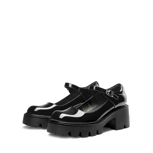 Platform Round Toe Ankle Strap Pumps - BLACK - 4