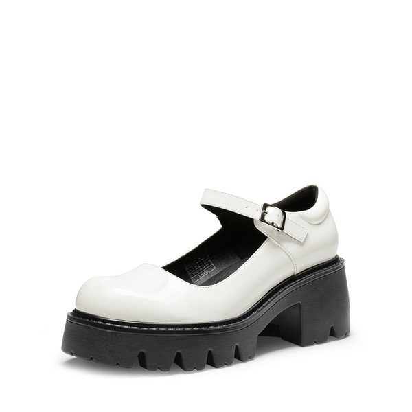Platform Round Toe Ankle Strap Pumps - WHITE -  0
