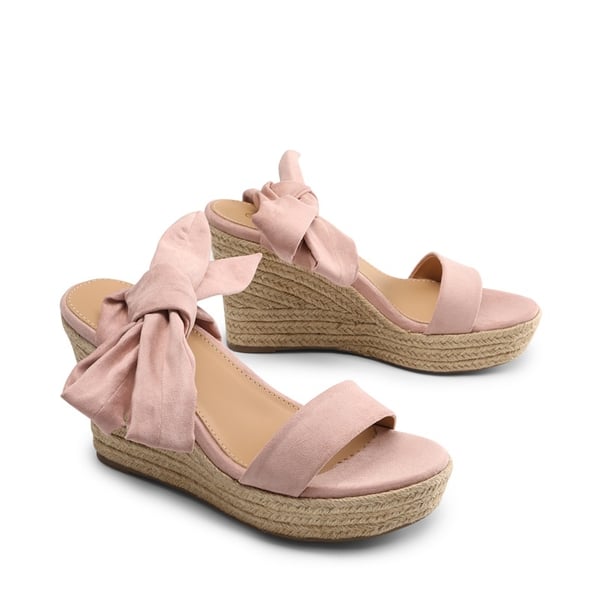 Espadrilles Ankle Tie Lace Up Platform Wedges - PINK - 1