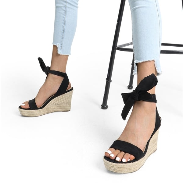 Espadrilles Ankle Tie Lace Up Platform Wedges - BLACK - 2