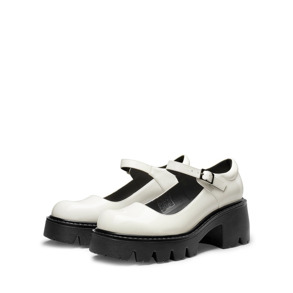 Platform Round Toe Ankle Strap Pumps - WHITE - 4