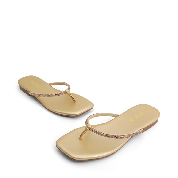 Square Toe Rhinestones Flip Flops - GOLD - 2