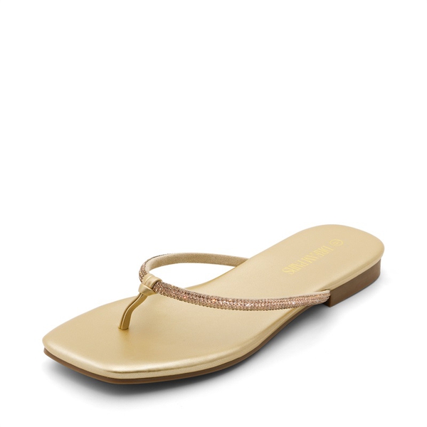 Square Toe Rhinestones Flip Flops - GOLD -  0
