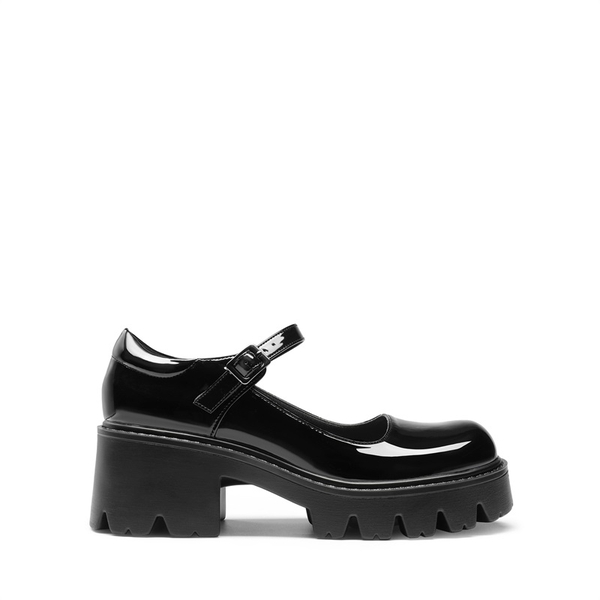 Platform Round Toe Ankle Strap Pumps - BLACK - 2