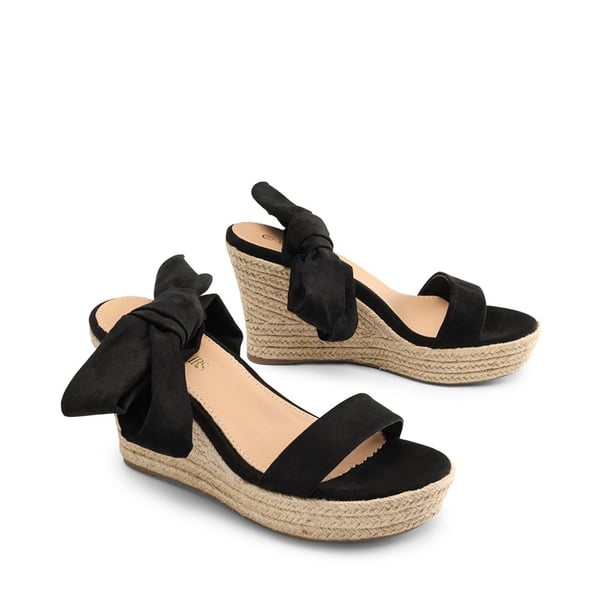 Espadrilles Ankle Tie Lace Up Platform Wedges - BLACK - 1
