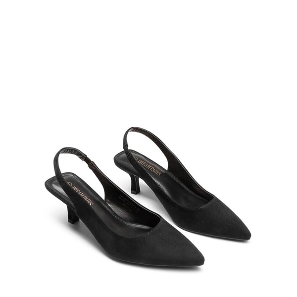 Pointed Toe Slingback Kitten Heel Pumps - BLACK SUEDE - 3