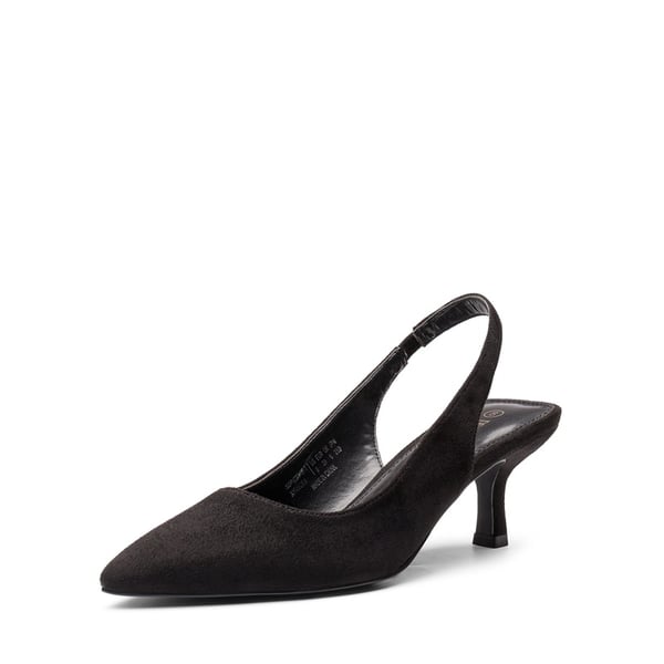Pointed Toe Slingback Kitten Heel Pumps - BLACK SUEDE -  0