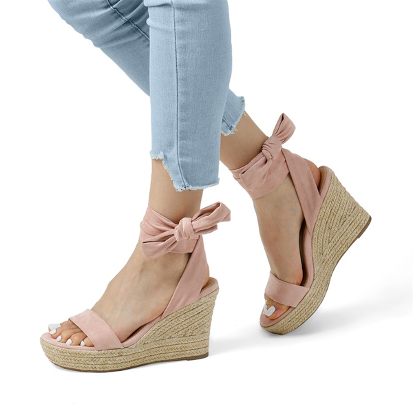Black wedges tie around ankle hotsell