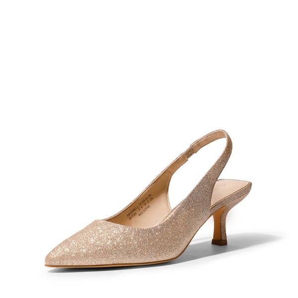 Pointed Toe Slingback Kitten Heel Pumps - GOLD GLITTER -  0