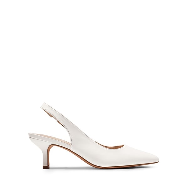 Pointed Toe Slingback Kitten Heel Pumps - WHITE PU - 2