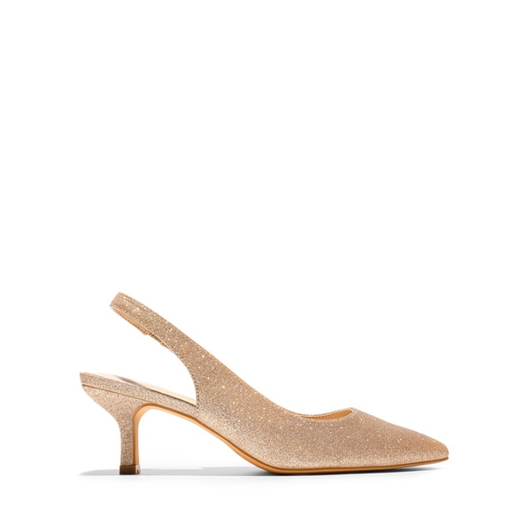 Pointed Toe Slingback Kitten Heel Pumps - GOLD GLITTER - 2