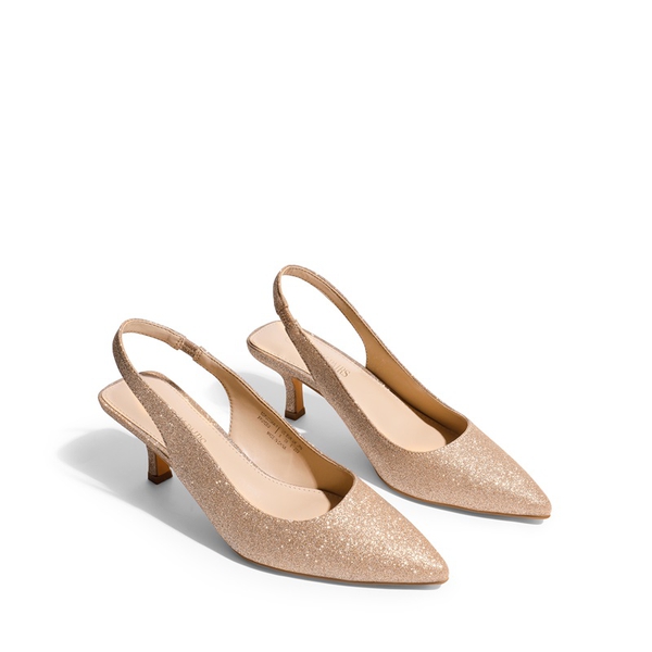 Pointed Toe Slingback Kitten Heel Pumps - GOLD GLITTER - 3