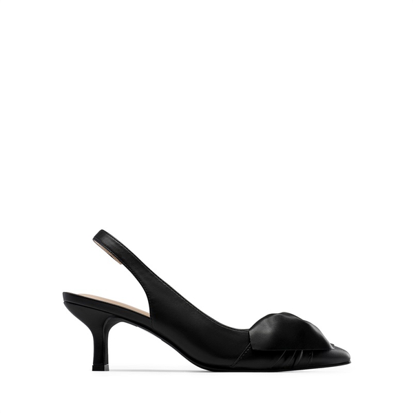 Bowknot Slingback Pointed Toe Kitten Heel Pumps - BLACK PU - 2