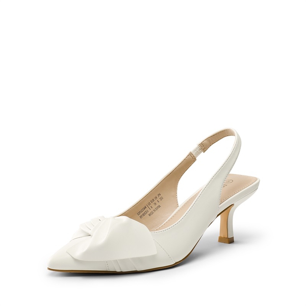 Bowknot Slingback Pointed Toe Kitten Heel Pumps - WHITE PU -  0