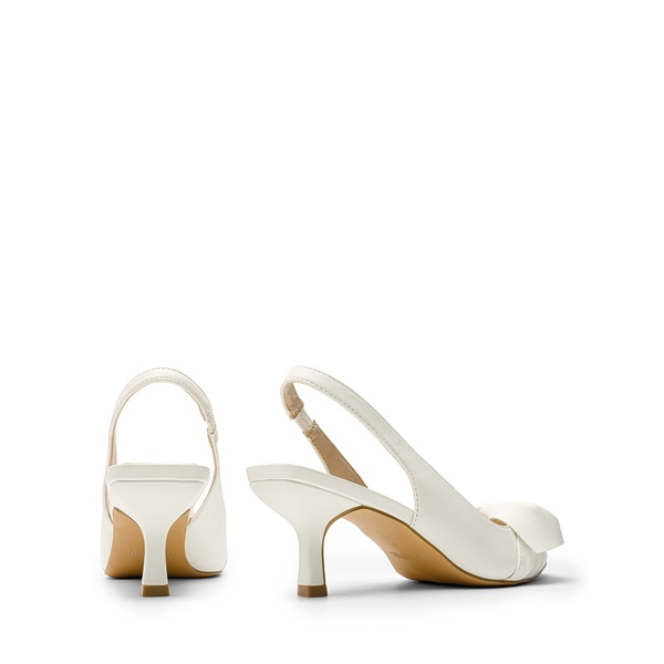 Bowknot Slingback Pointed Toe Kitten Heel Pumps - WHITE PU - 4
