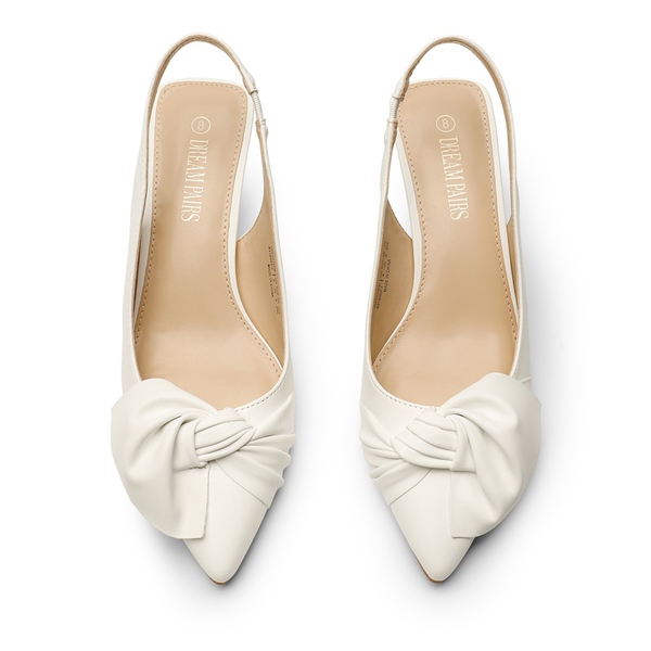 Bowknot Slingback Pointed Toe Kitten Heel Pumps - WHITE PU - 3