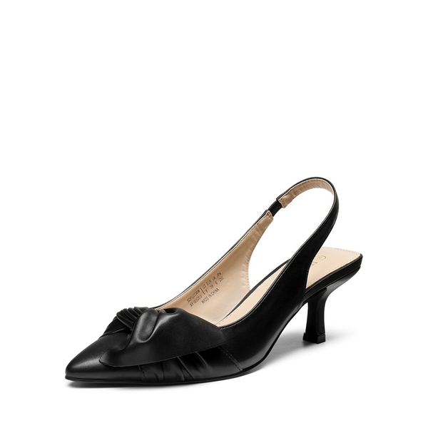 Bowknot Slingback Pointed Toe Kitten Heel Pumps - BLACK PU -  0