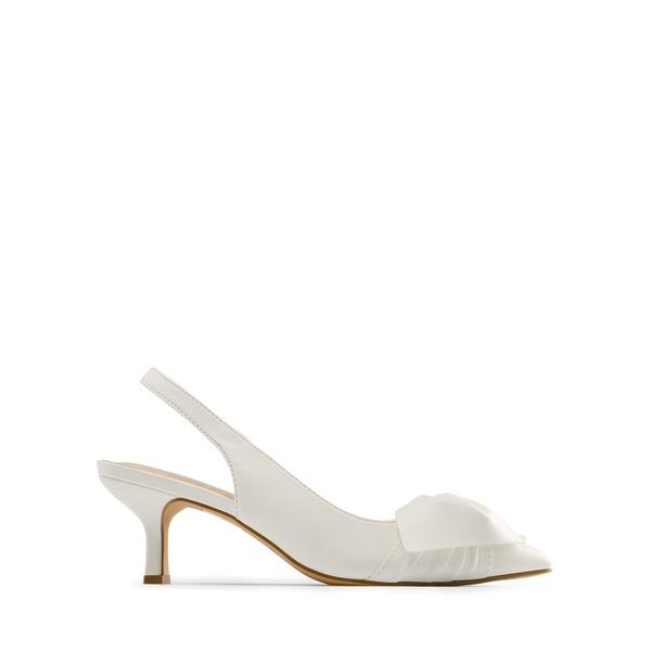 Bowknot Slingback Pointed Toe Kitten Heel Pumps - WHITE PU - 2