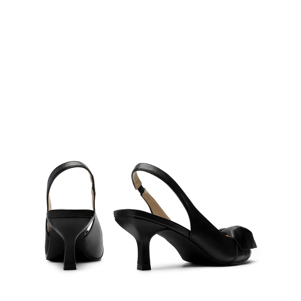 Bowknot Slingback Pointed Toe Kitten Heel Pumps - BLACK PU - 4
