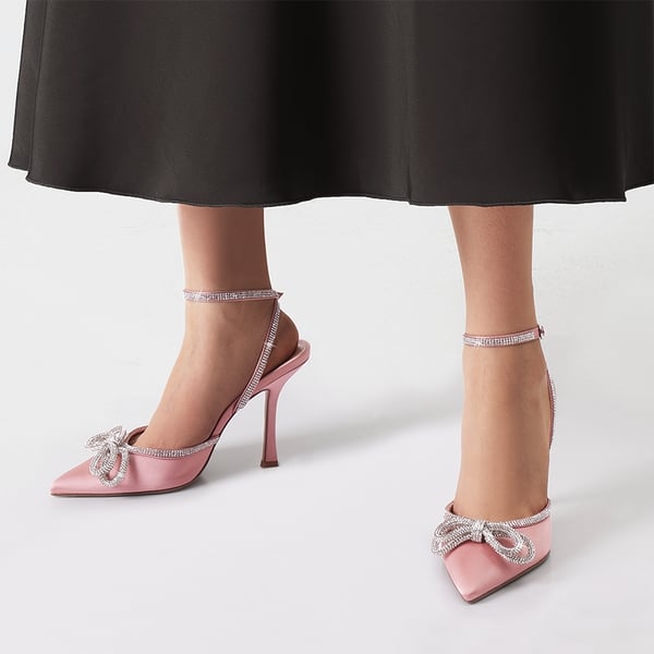 Destiny Stiletto Rhinestone Strap Pumps - PINK - 1