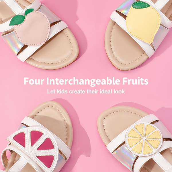 [Fun Mix- Fruity] Girls DIY Interchangeable Fruit Accessories Sandals - WHITE - 3
