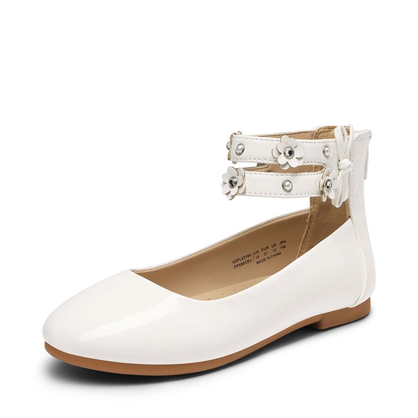Girls Pearls Flowers Ankle Strap Ballet Flats - WHITE -  0
