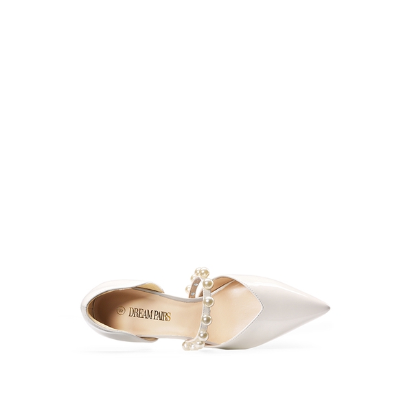 Pearl Straps Pointed Toe Stiletto Heel Pumps - WHITE - 4