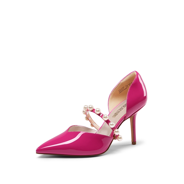 Pearl Straps Pointed Toe Stiletto Heel Pumps - HOT PINK -  0